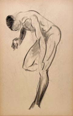 Moderne akademische Figurenstudie aus den 1930er Jahren mit einem stehenden männlichen Aktmodell