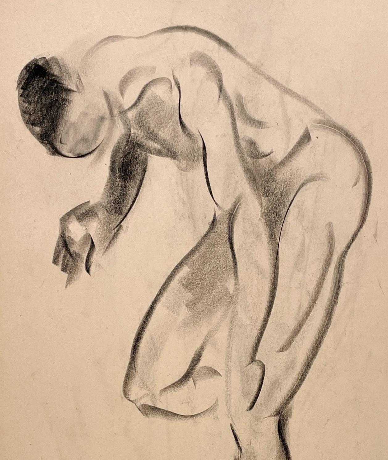 Dessin d'étude de figure académique moderne des années 1930 d'un modèle masculin nu debout en vente 2