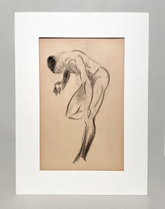 A Fine 1930s, Modern Academic Figure Study Drawing of a Standing Male Nude Model