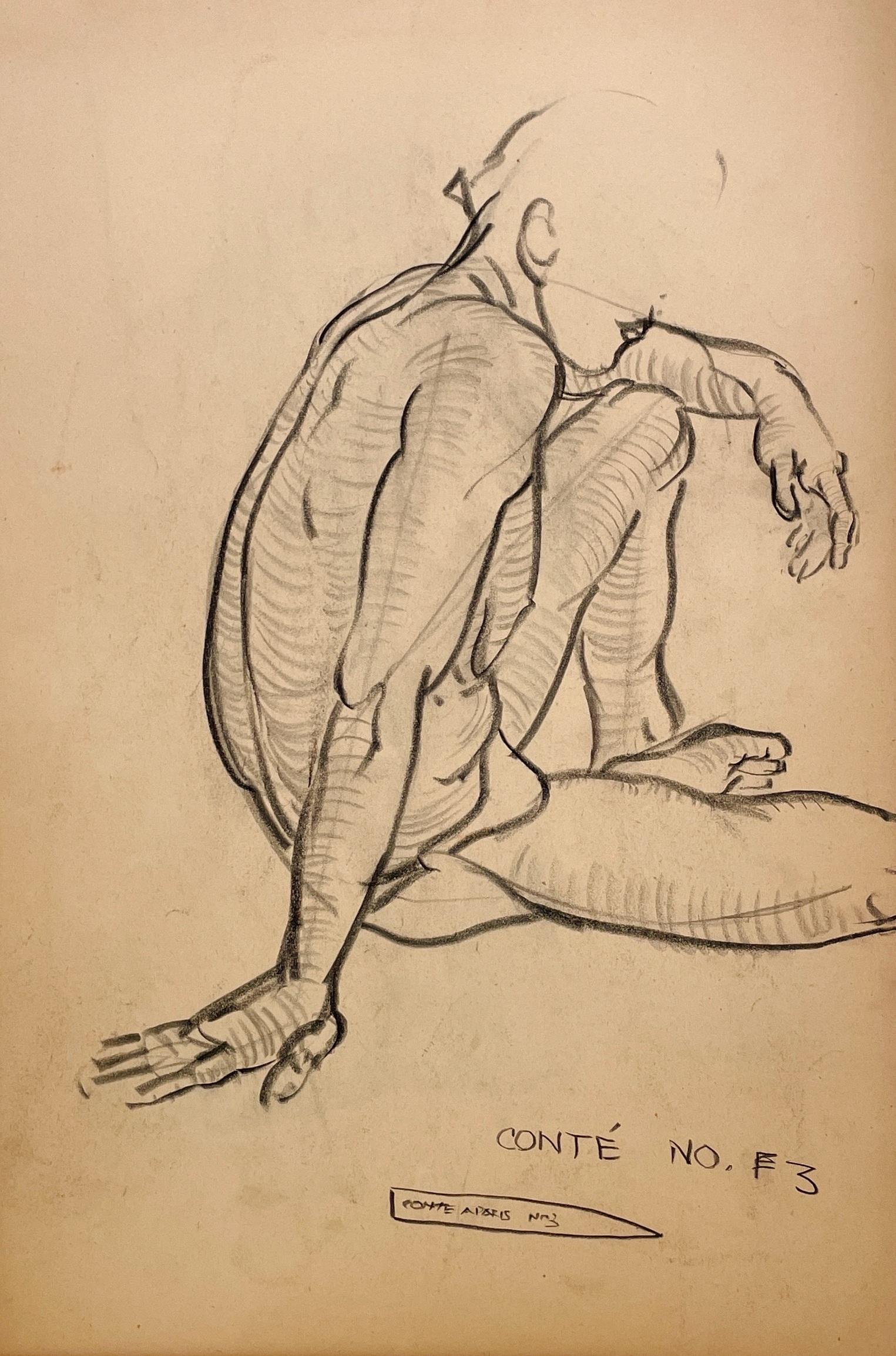 Figurative Art Harold Haydon - Dessin d'étude de figure académique moderne des années 1930 représentant un modèle No No assis.