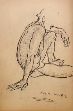 Moderne akademische Figurenstudie aus den 1930er Jahren mit einem sitzenden männlichen Aktmodell