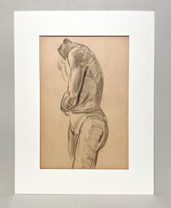 Dessin d'étude de figure académique moderne des années 1930 d'un modèle masculin nu debout