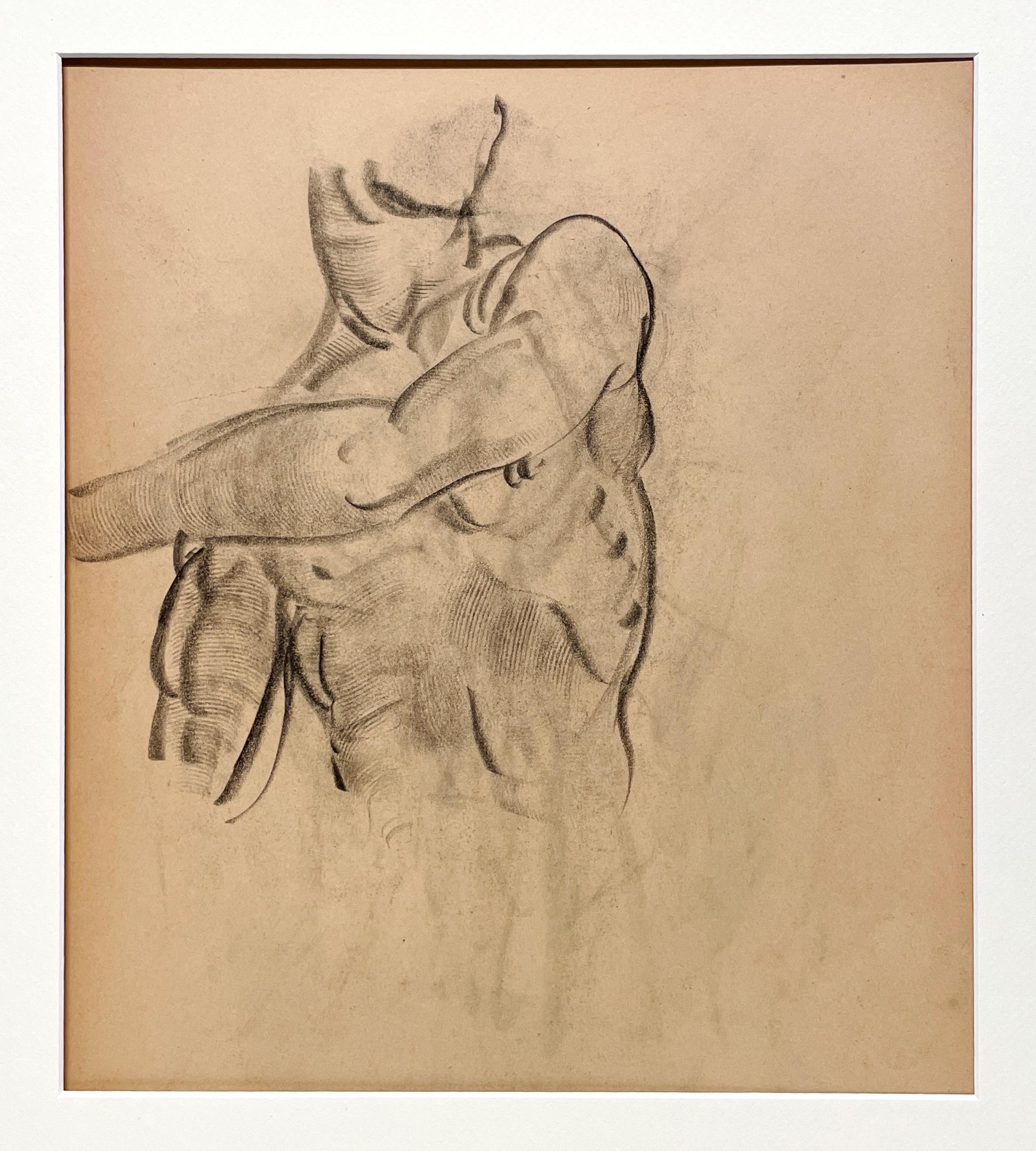 Fino estudio anatómico académico moderno de los años 30 (hombre de pie, torso) - Art moderno estadounidense de Harold Haydon