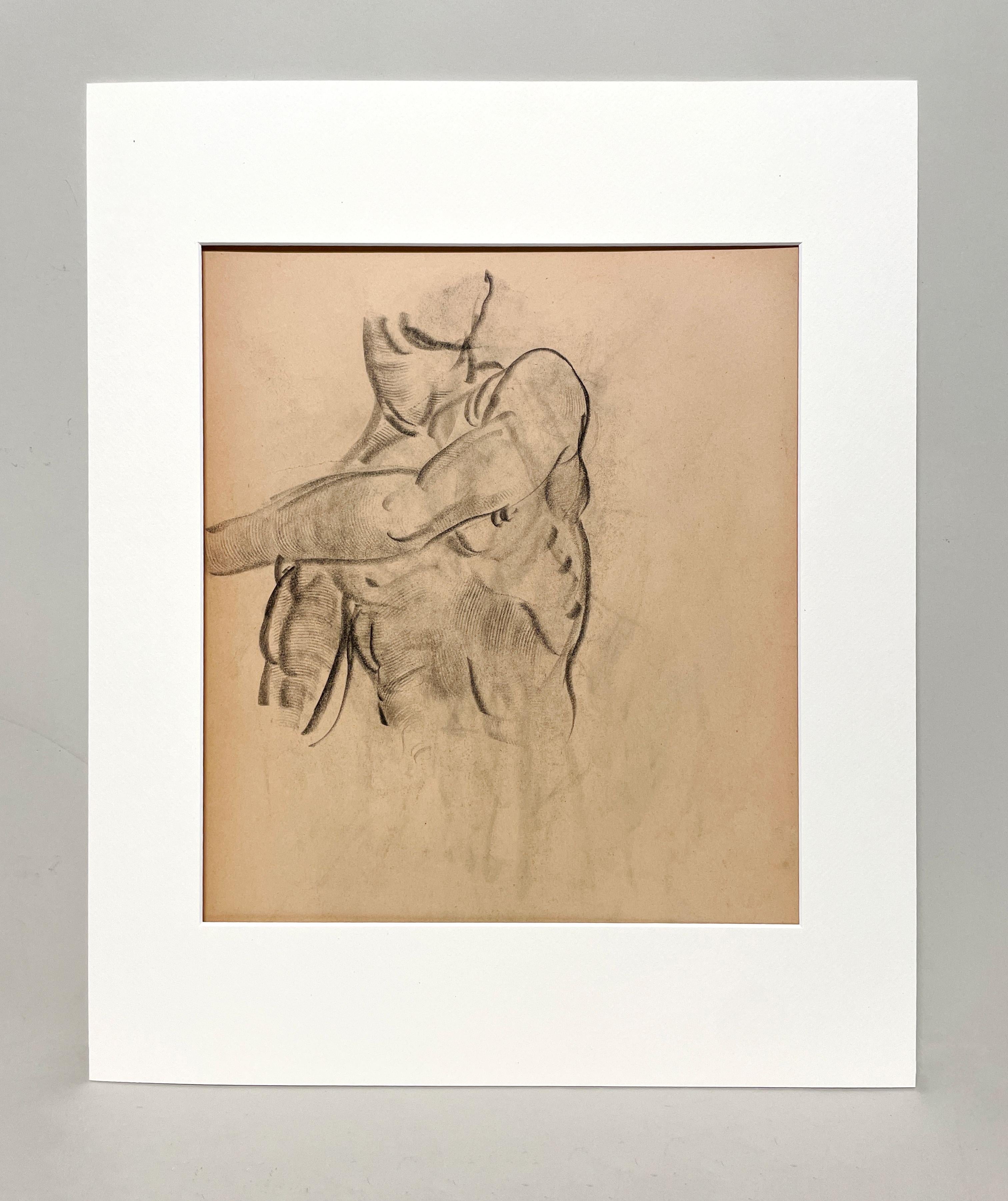 Fino estudio anatómico académico moderno de los años 30 (hombre de pie, torso) - Art de Harold Haydon
