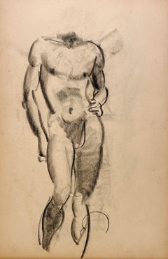 Moderne akademische Figurenstudie aus den 1930er Jahren mit einem stehenden männlichen Aktmodell