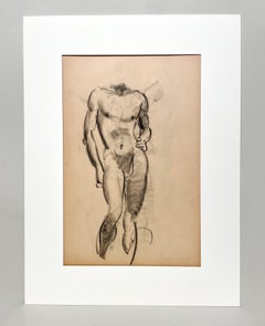 A Fine 1930s, Modern Academic Figure Study Drawing of a Standing Male Nude Model