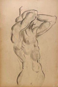 Moderne akademische Figurenstudie aus den 1930er Jahren mit einem stehenden männlichen Aktmodell