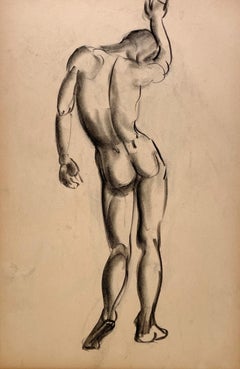 Moderne akademische Figurenstudie aus den 1930er Jahren, stehender männlicher Akt (Rückseite)