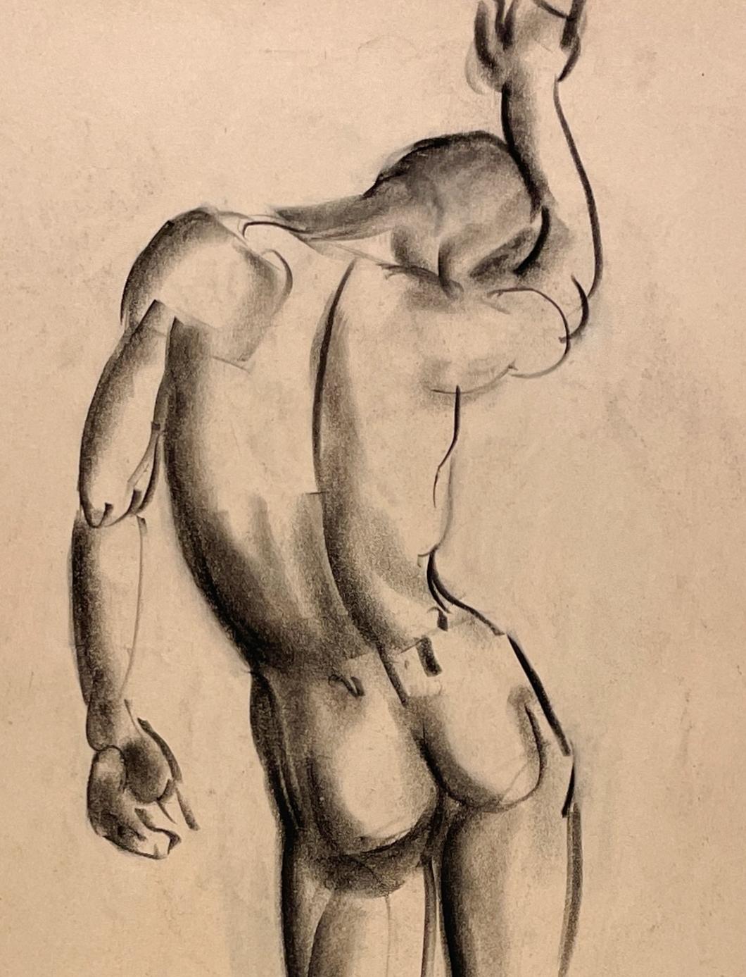 Dibujo de estudio de una figura académica moderna de los años 30, desnudo masculino de pie (reverso) en venta 1
