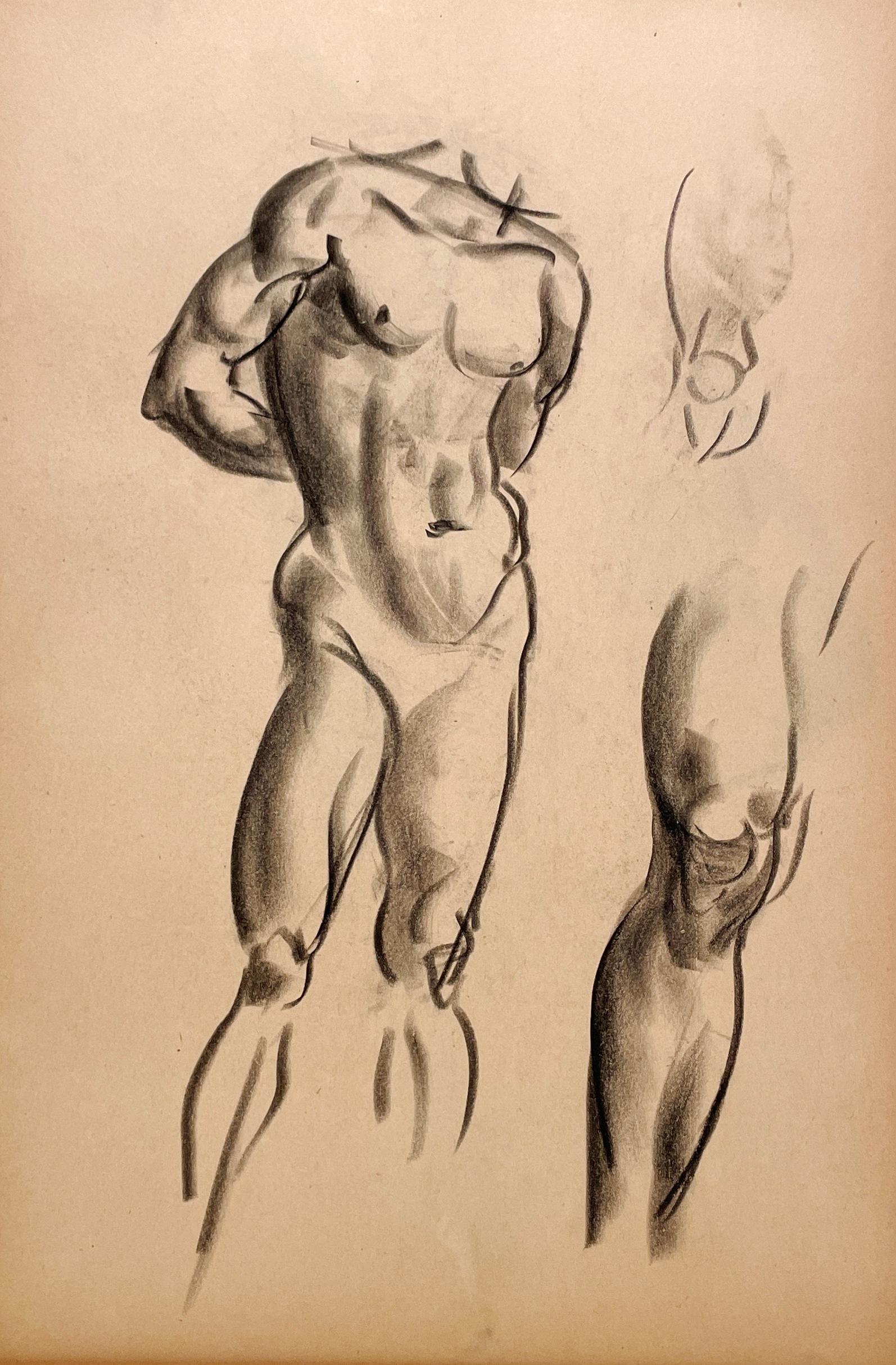 Belle étude anatomique moderne des années 1930 (Modèle No No debout) - Beige Figurative Art par Harold Haydon