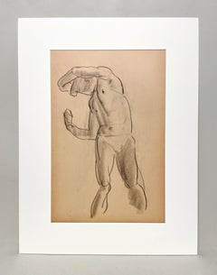 A Fine 1930s, Modern Academic Figure Study Drawing of a Standing Male Nude Model