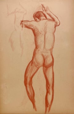 Feine moderne akademische Pastellstudie eines stehenden männlichen Aktes aus den 1930er Jahren (Rückseite)