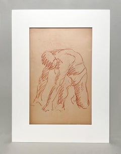 A Fine 1930s, Modern Academic Pastel Figure Study of a Kneeling Male Nude Model