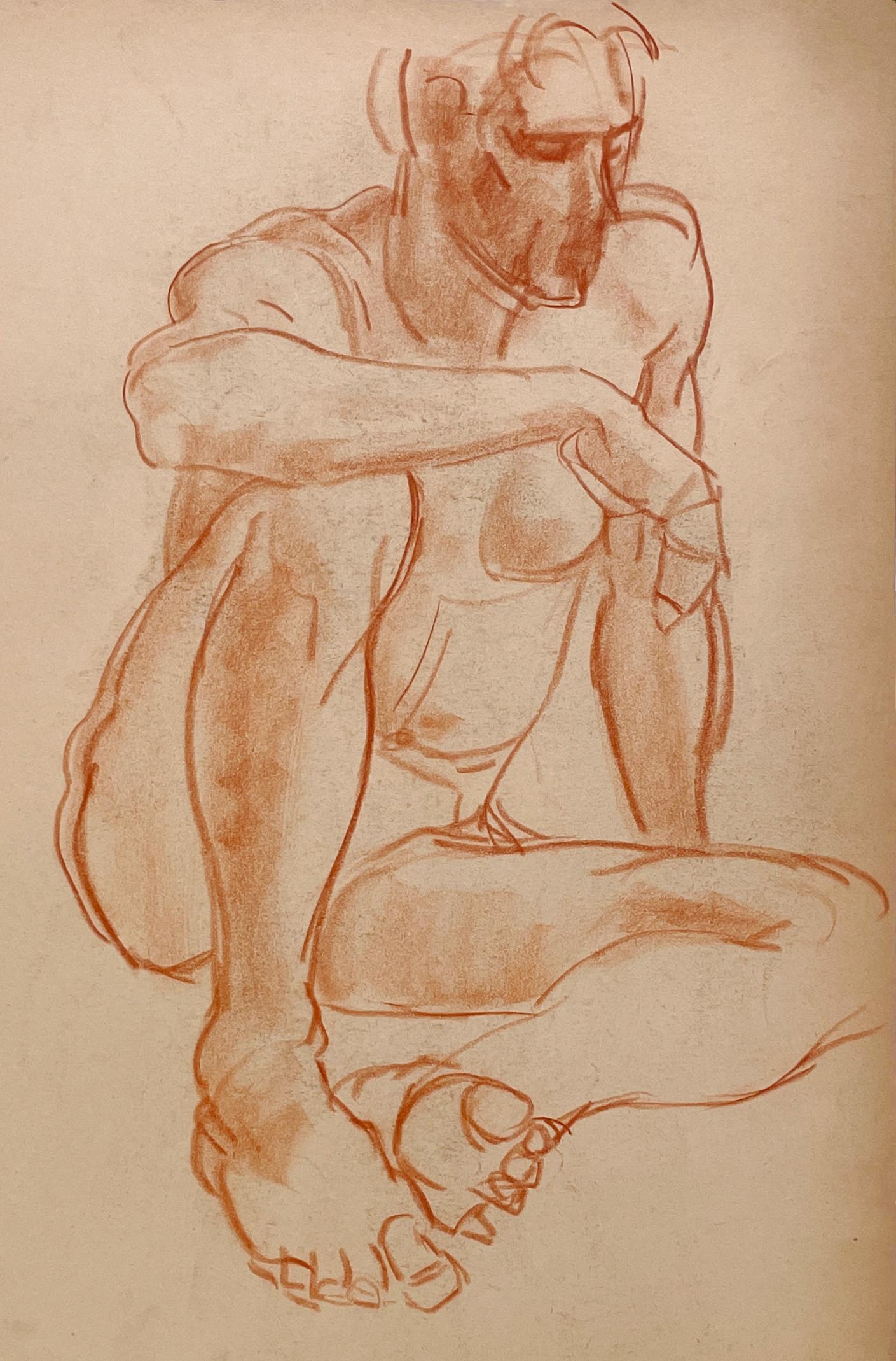 Fino estudio al pastel académico moderno de la década de 1930 de un modelo masculino desnudo sentado, obra del famoso artista de Chicago Harold Haydon (Am. 1909-1994).  Un dibujo al pastel de Haydon, de principios de los años 30, excepcionalmente