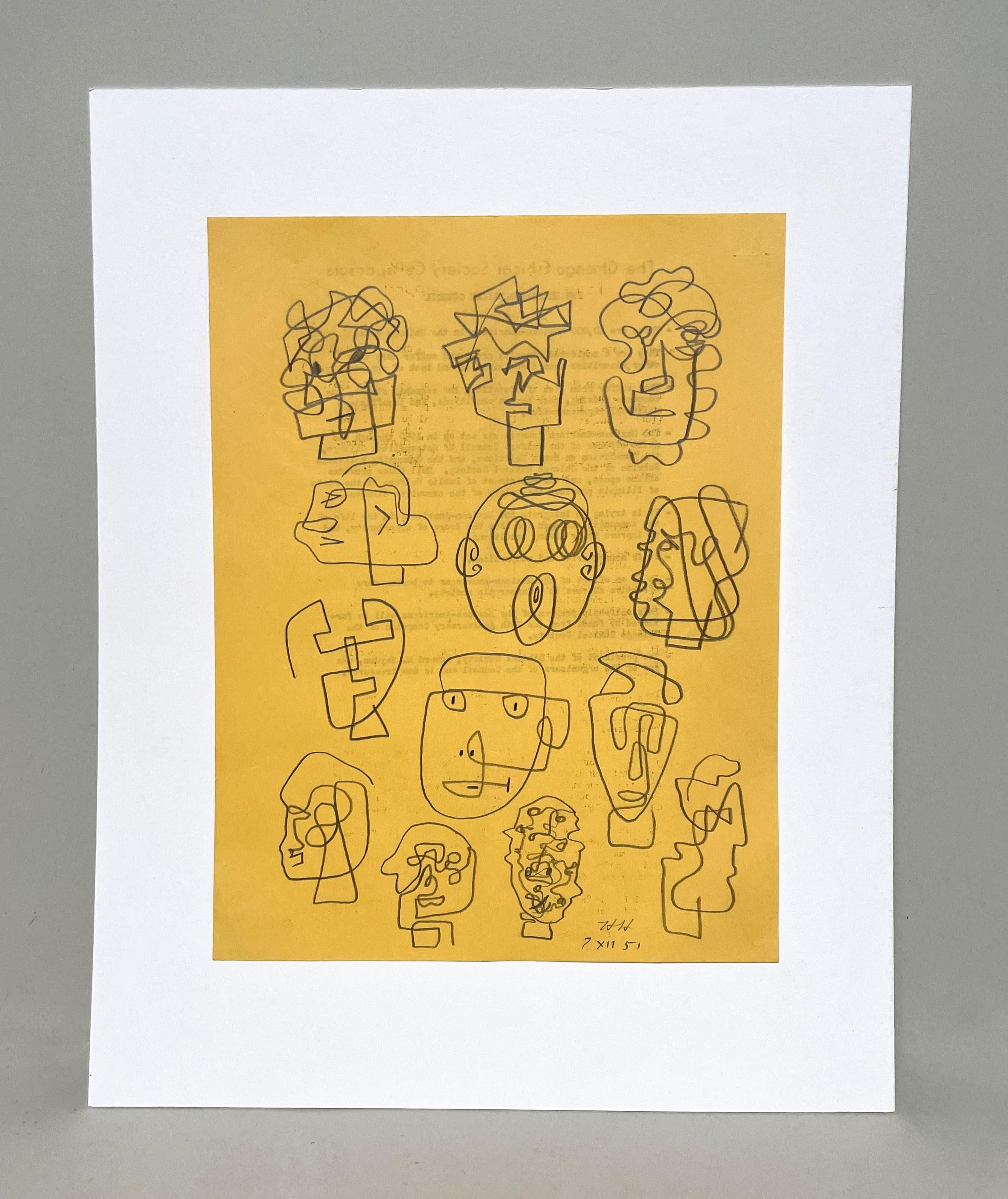 A Whimsical 1950s Mid-Century Modern Abstract Portrait Study, Composite Drawings - Art by Harold Haydon