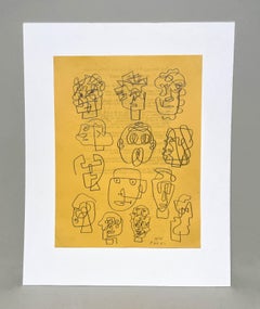 Étude de portrait abstrait fantaisiste des années 1950 de style moderne du milieu du siècle, dessins composites
