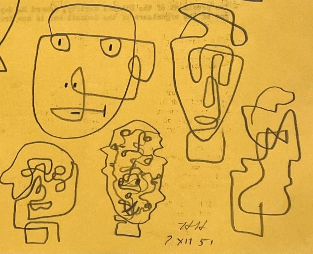 A Whimsical 1950s Mid-Century Modern Abstract Portrait Study, Composite Drawings For Sale 2