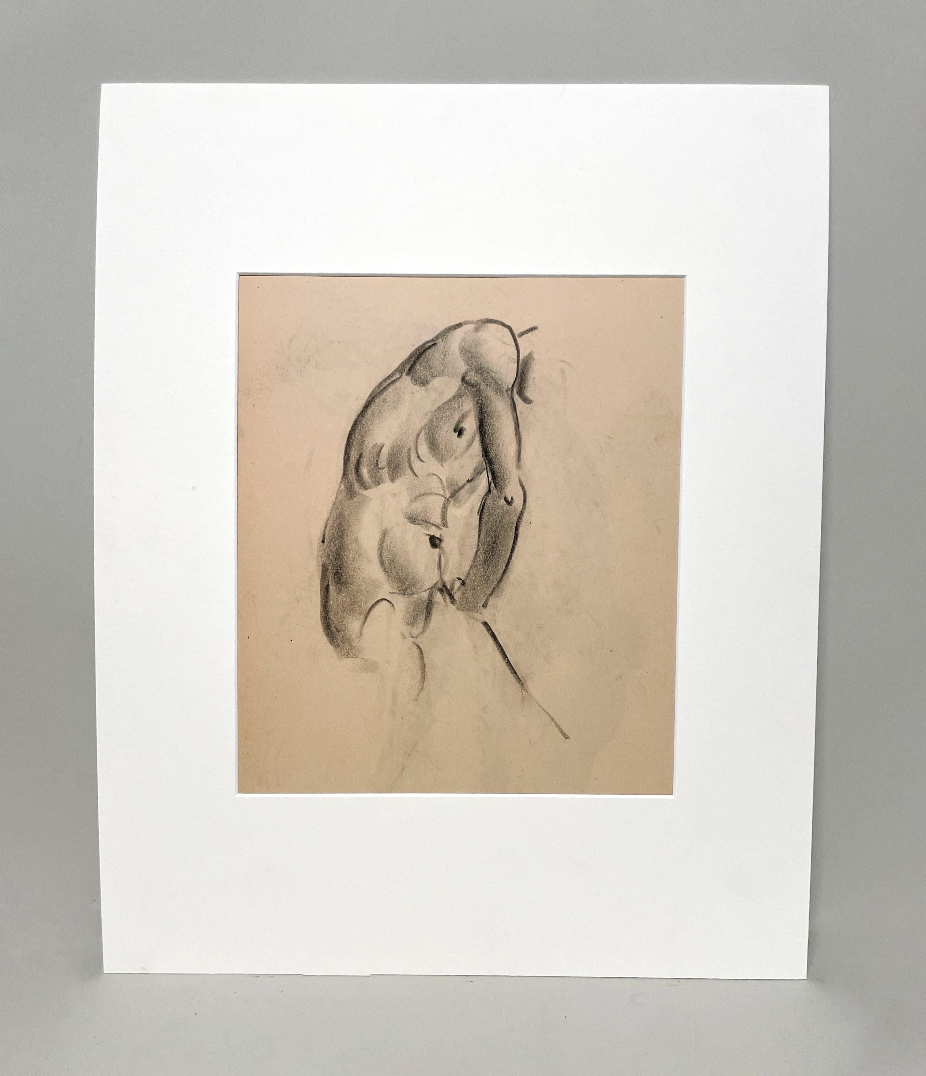 Fino estudio anatómico académico moderno de los años 30 (hombre sentado, torso) - Art de Harold Haydon