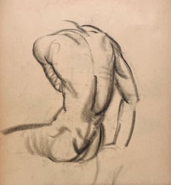 Eine schöne, moderne akademische anatomische Figurenstudie aus den 1930er Jahren (sitzender Mann, Rücken)