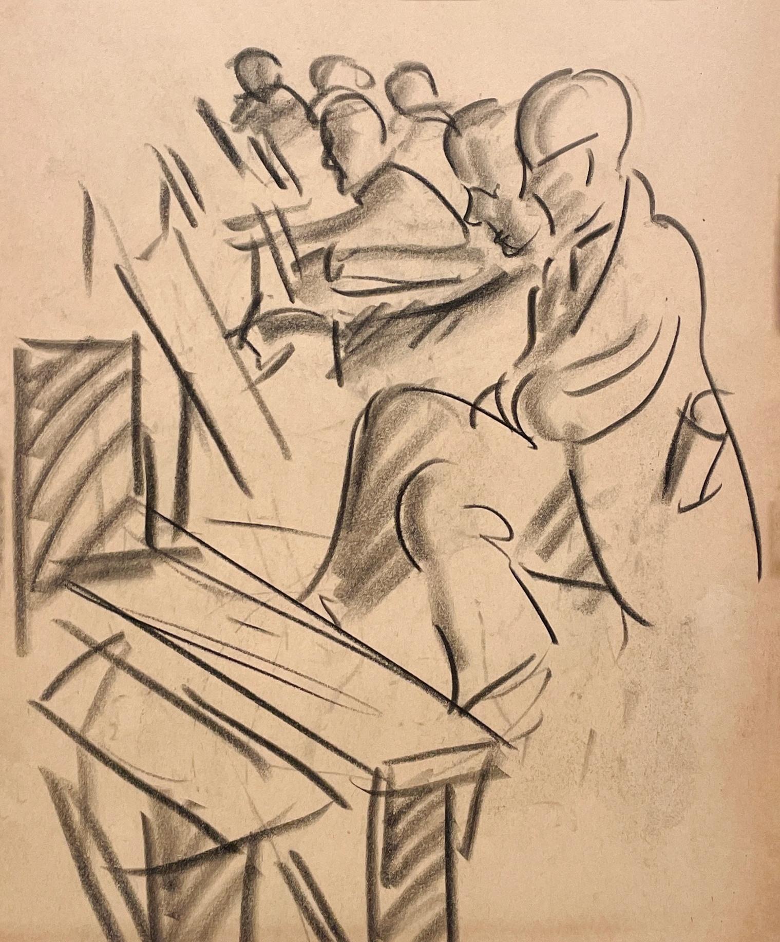 A Fine 1930s Modern Drawing of a Figure Study Sketch Class, Artists at Easels