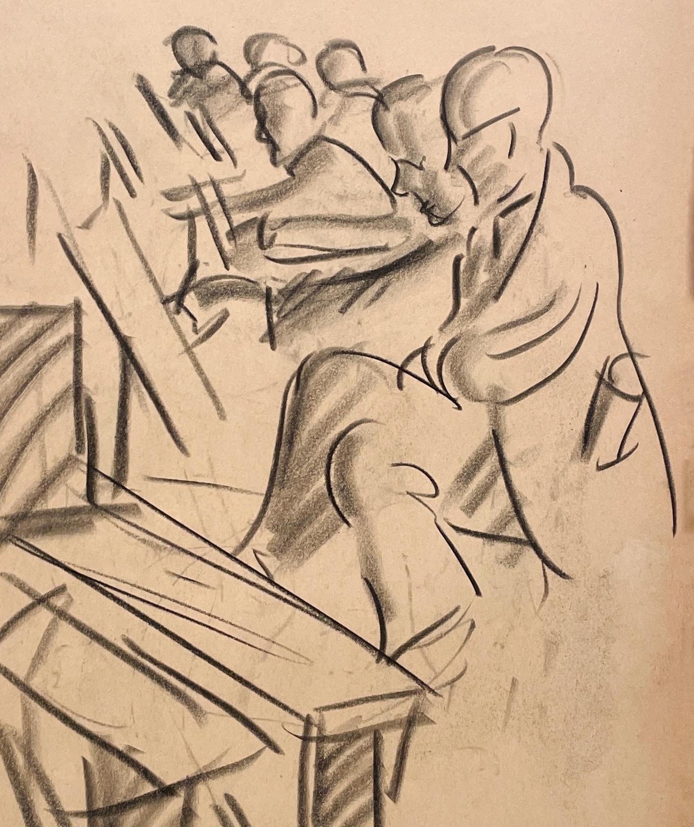 Moderne Zeichnung einer Figur aus den 1930er Jahren, Sketch Class, Artists at Easels im Angebot 2