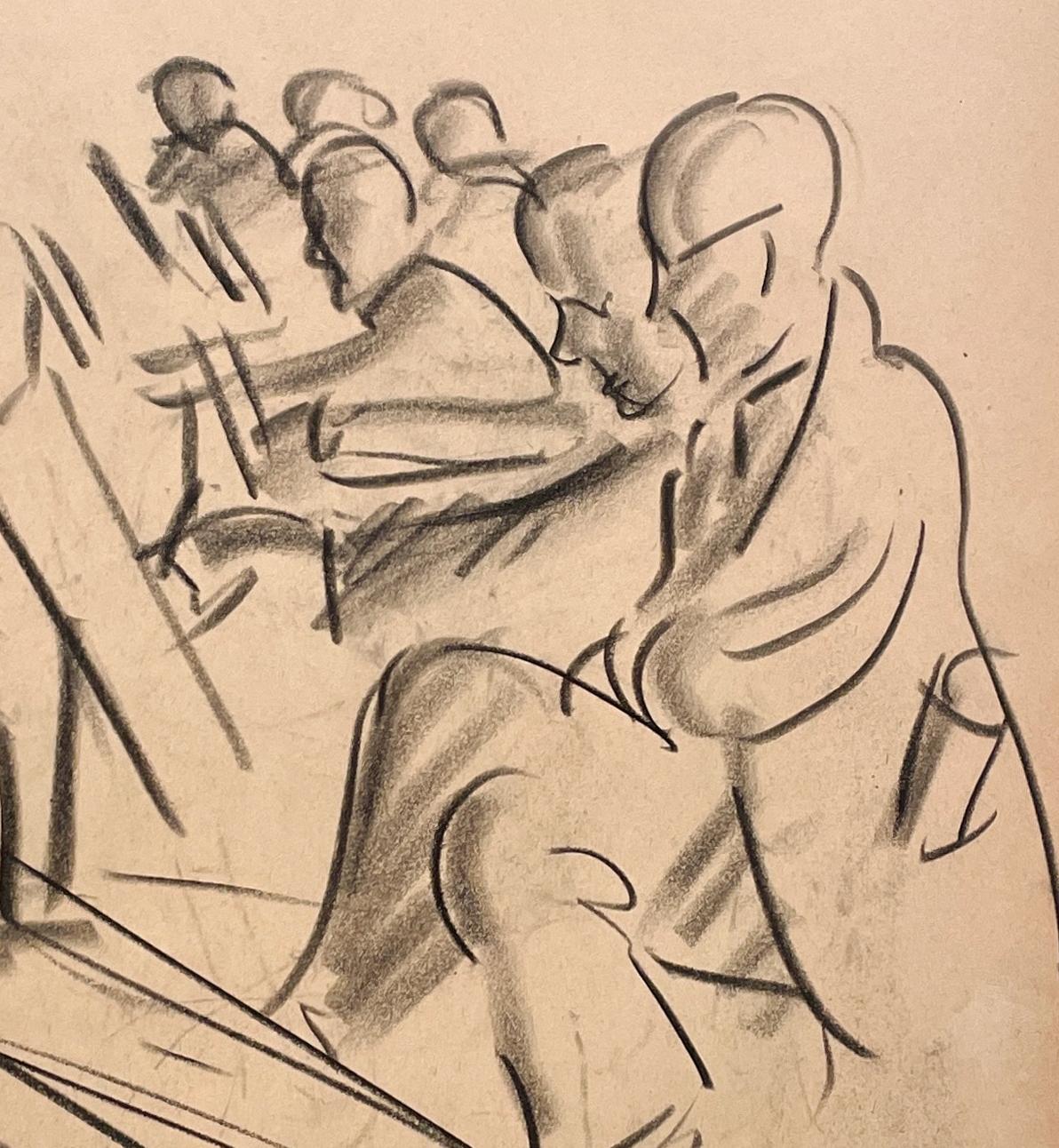 Moderne Zeichnung einer Figur aus den 1930er Jahren, Sketch Class, Artists at Easels im Angebot 3