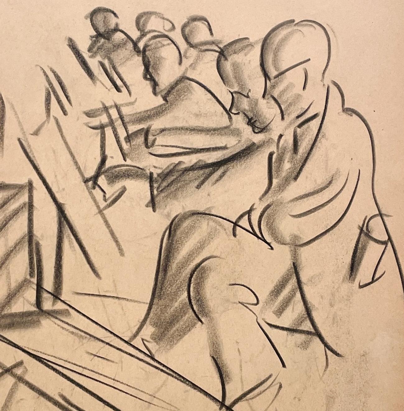 Moderne Zeichnung einer Figur aus den 1930er Jahren, Sketch Class, Artists at Easels im Angebot 4