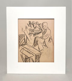 A Fine 1930s Modern Drawing of a Figure Study Sketch Class, Artists at Easels
