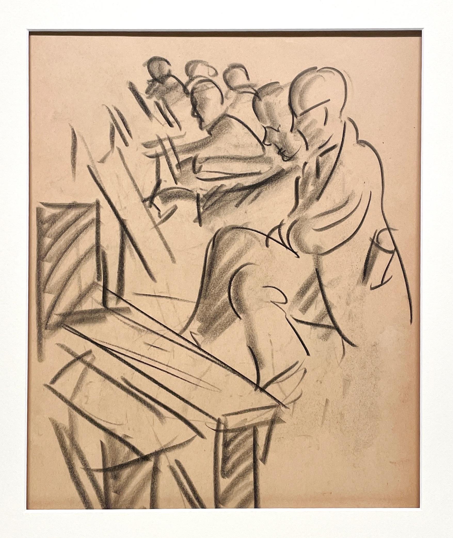 Ein feines 1930er Jahre moderne akademische Figur Studie Zeichnung, Darstellung eines Künstlers Skizze Klasse und eine sitzende junge männliche Mode von namhaften Chicagoer Künstler, Harold Haydon (Am. 1909-1994).  Eine außergewöhnlich gut