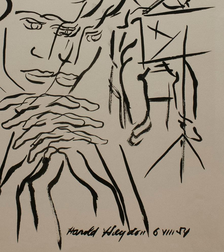 Eine schöne, surrealistische Darstellung einer Sommersymphonie aus den 1950er Jahren (Braun), Figurative Art, von Harold Haydon