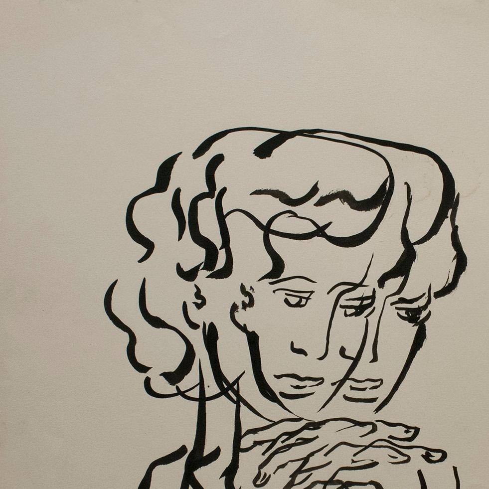 Eine schöne surrealistische Darstellung einer Porträtstudie aus den 1950er Jahren – Art von Harold Haydon