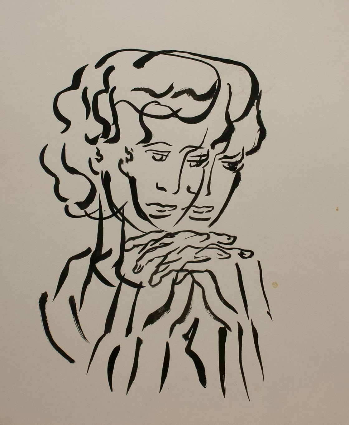 Eine schöne surrealistische Darstellung einer Porträtstudie aus den 1950er Jahren (Amerikanische Moderne), Art, von Harold Haydon