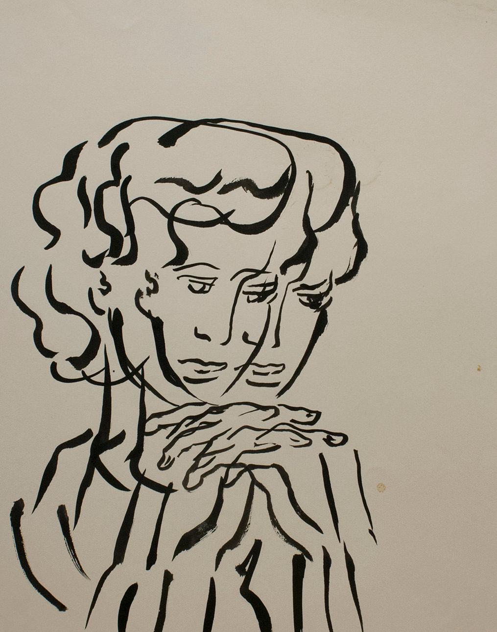 Eine schöne surrealistische Darstellung einer Porträtstudie aus den 1950er Jahren (Braun), Figurative Art, von Harold Haydon