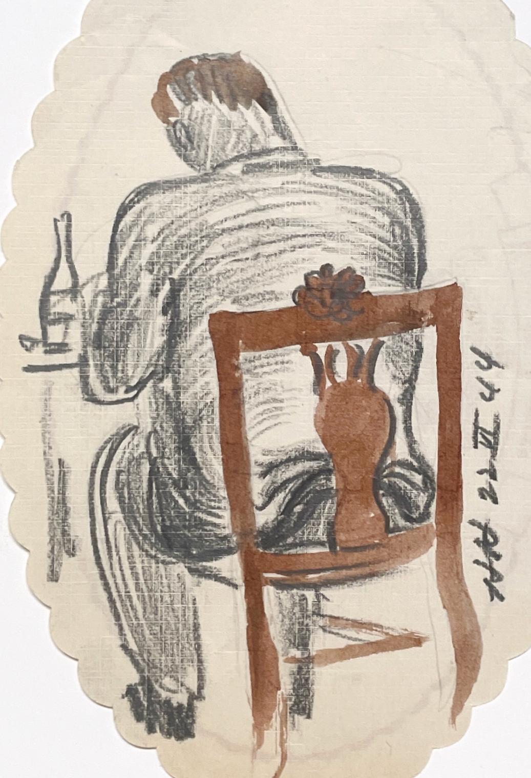 Moderne, amerikanische Szene aus den 1940er Jahren: Studie eines sitzenden Mannes am Tisch von Harold Haydon im Angebot 4