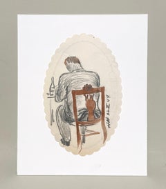 Moderne, amerikanische Szene aus den 1940er Jahren: Studie eines sitzenden Mannes am Tisch von Harold Haydon