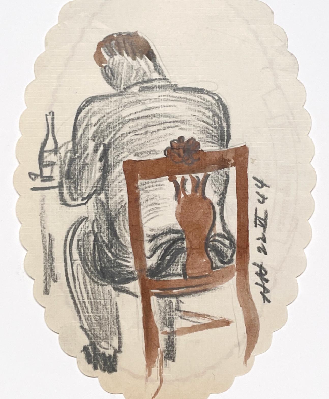 Moderne, amerikanische Szene aus den 1940er Jahren: Studie eines sitzenden Mannes am Tisch von Harold Haydon im Angebot 2