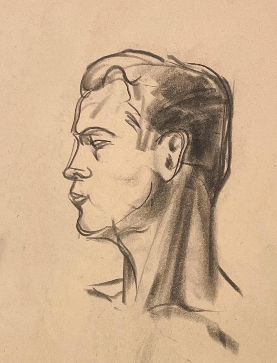 Beau portrait moderne des années 1930 d'un jeune modèle masculin, étude de figure - Beige Nude par Harold Haydon