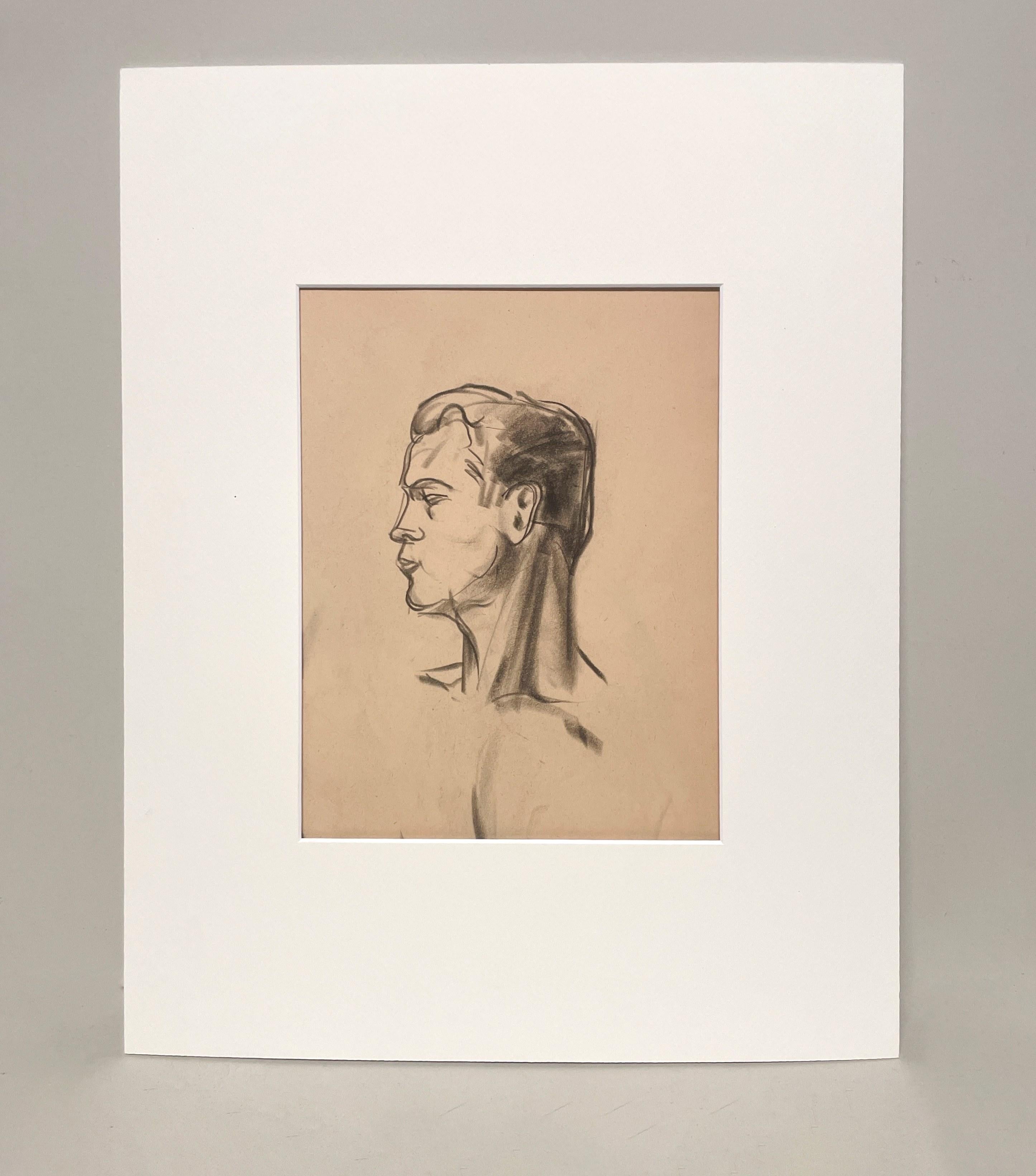 Beau portrait moderne des années 1930 d'un jeune modèle masculin, étude de figure - Art de Harold Haydon