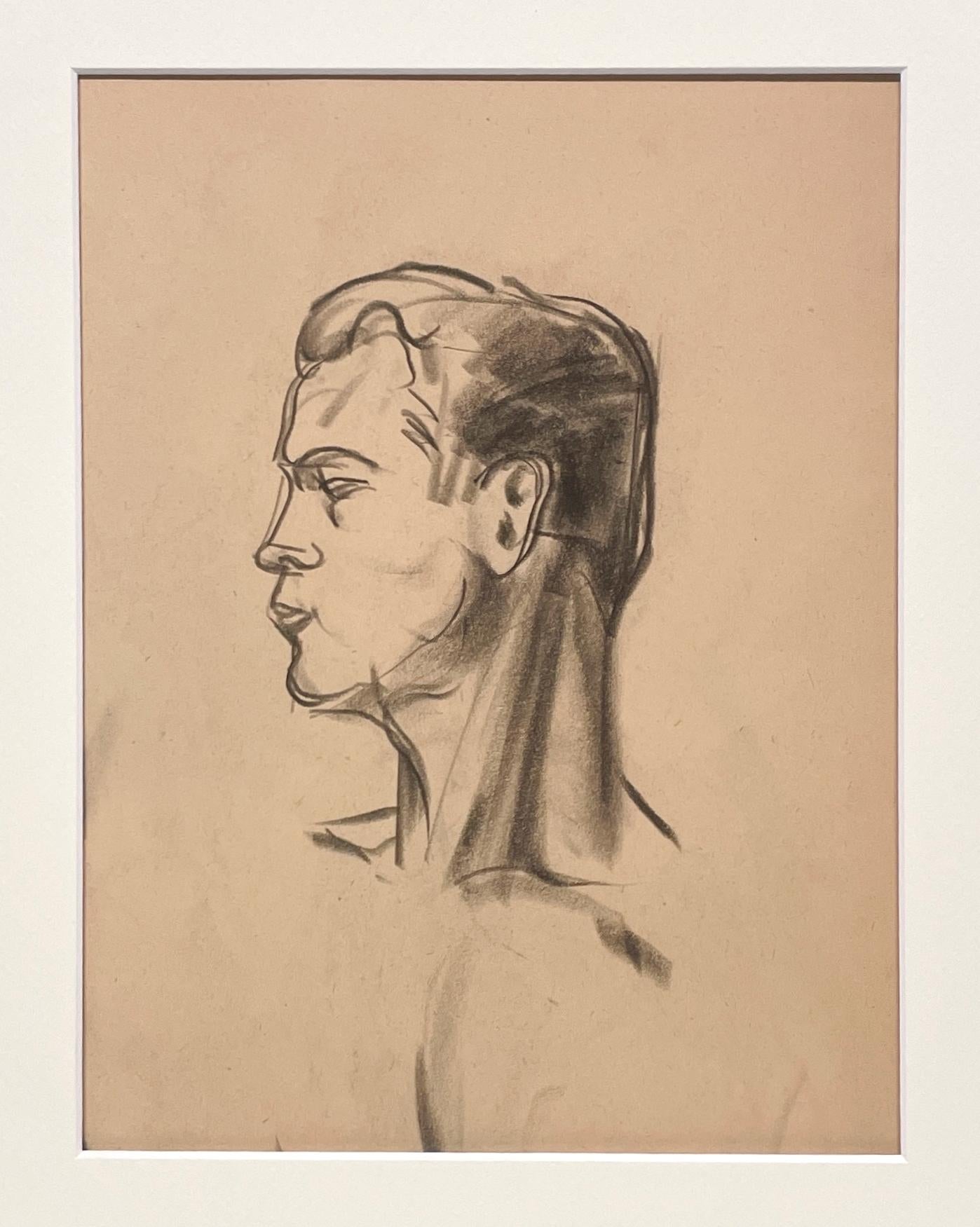 Beau portrait moderne des années 1930 d'un jeune modèle masculin, étude de figure - Modernisme américain Art par Harold Haydon