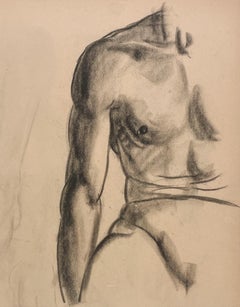 A Fine, Modern 1930s Academic Anatomical Figure Study (Seated Male Model, Torso)