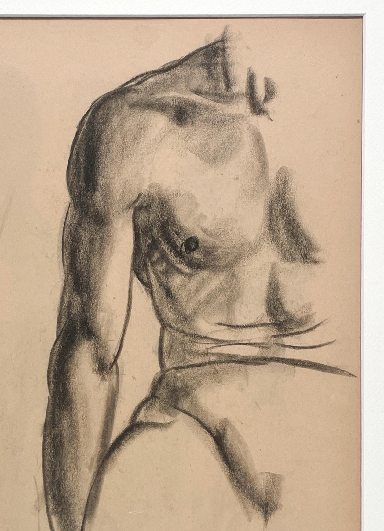 A Fine, Modern 1930s Academic Anatomical Figure Study (Seated Male Model, Torso) For Sale 1