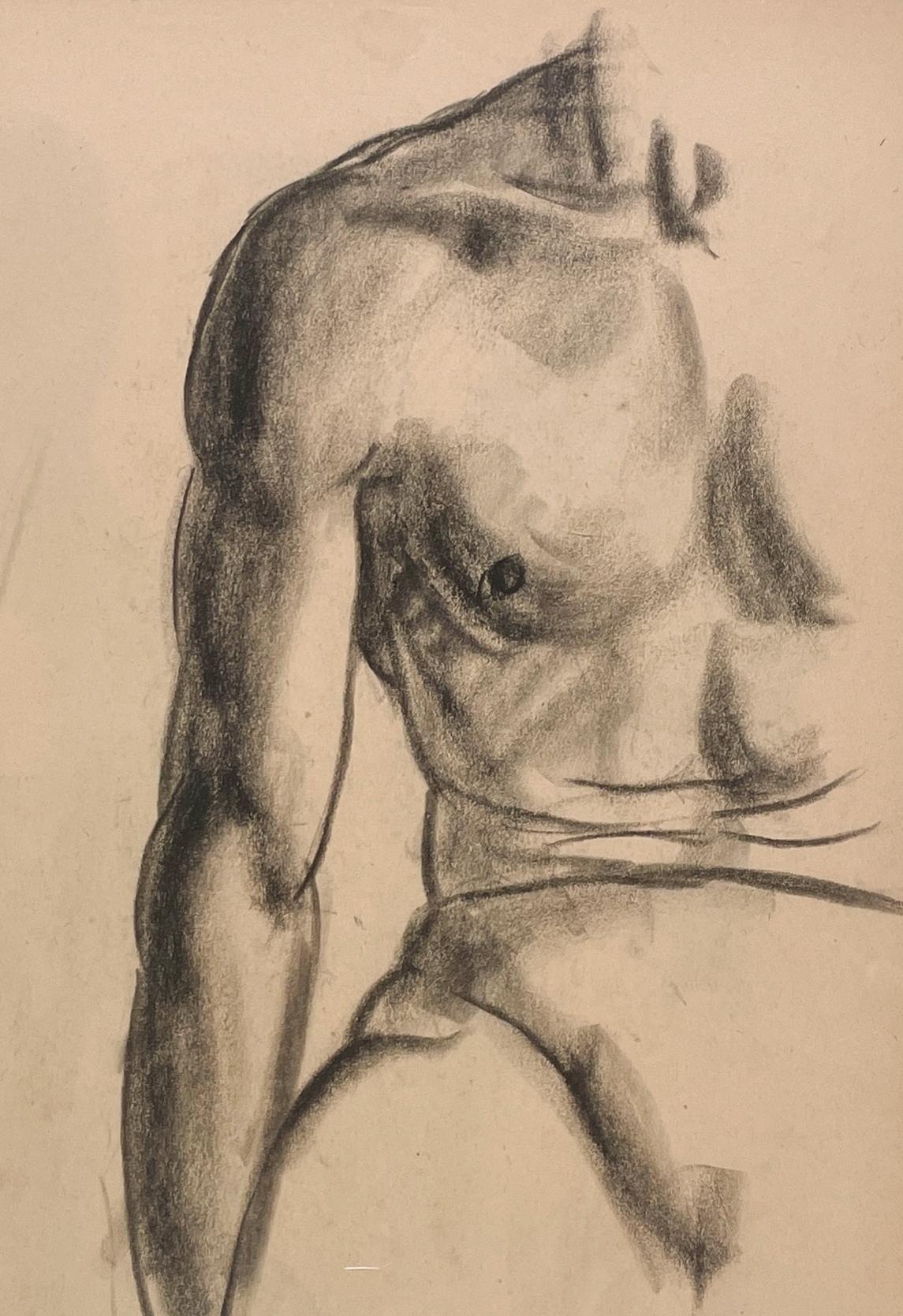 A Fine, Modern 1930s Academic Anatomical Figure Study (Seated Male Model, Torso) - Beige Nude by Harold Haydon