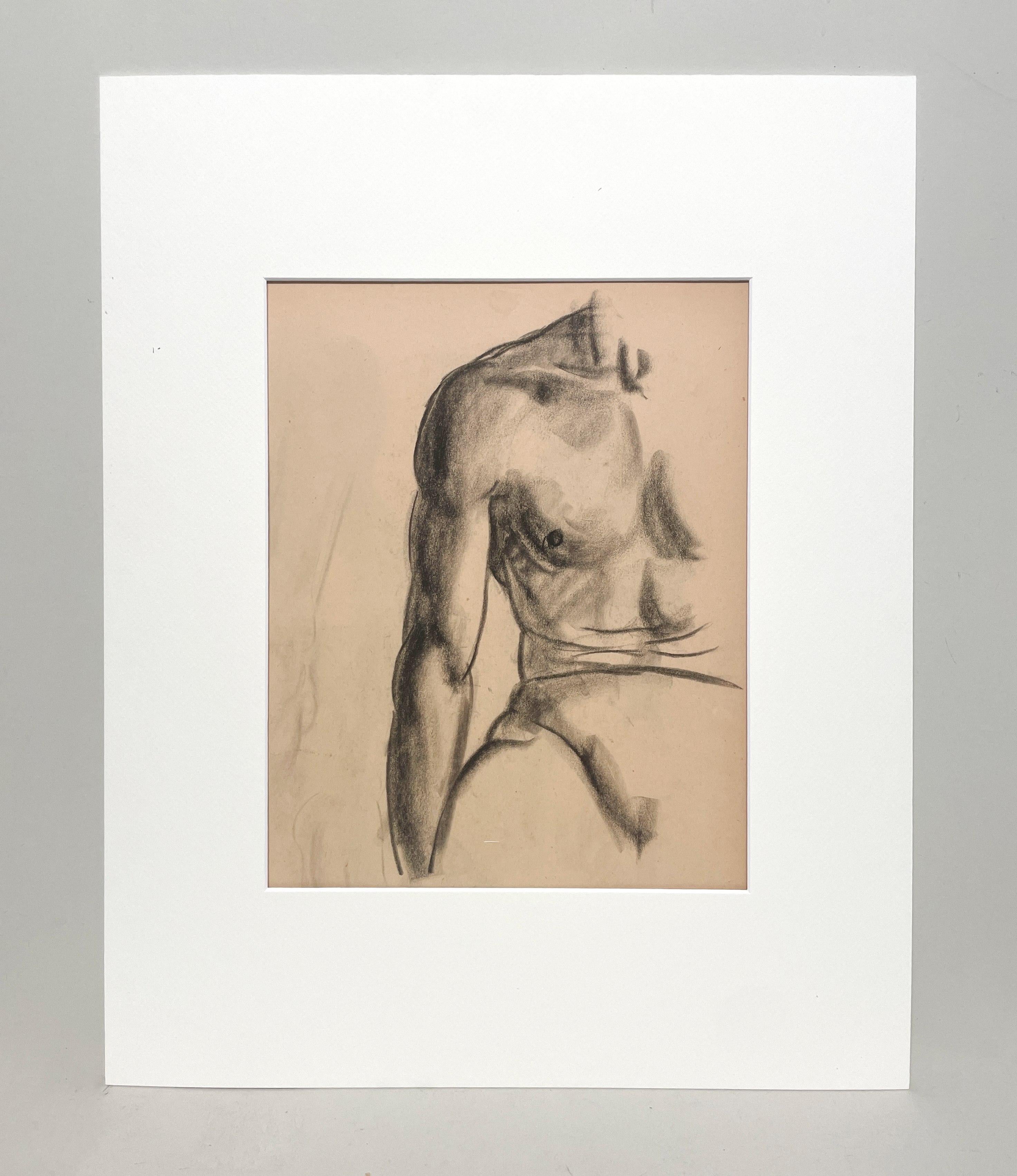 A Fine, Modern 1930s Academic Anatomical Figure Study (Seated Male Model, Torso) - Art by Harold Haydon