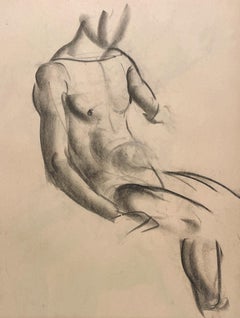 A Fine, Modern 1930s Academic Anatomical Figure Study (Seated Male Model, Torso)