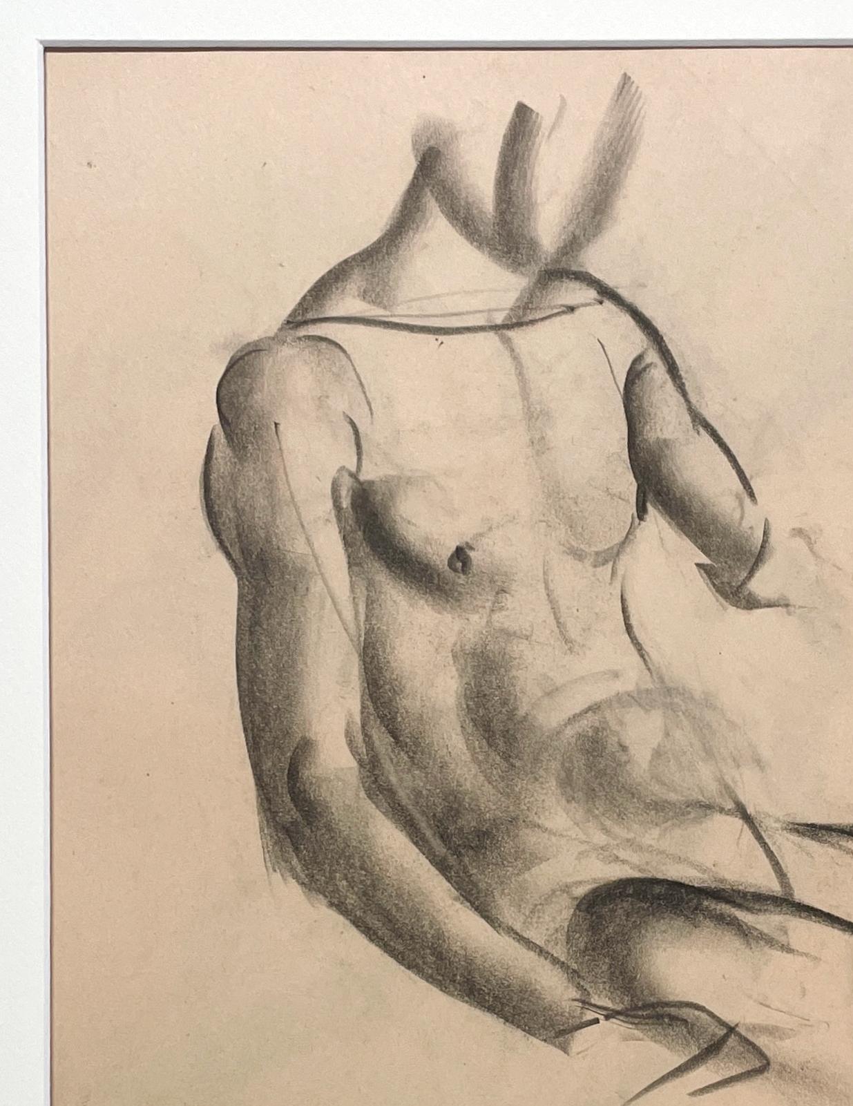 A Fine, Modern 1930s Academic Anatomical Figure Study (Seated Male Model, Torso) For Sale 1