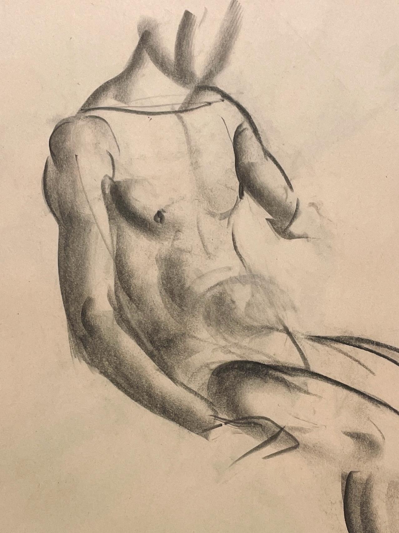 A Fine, Modern 1930s Academic Anatomical Figure Study (Seated Male Model, Torso) - Beige Nude by Harold Haydon