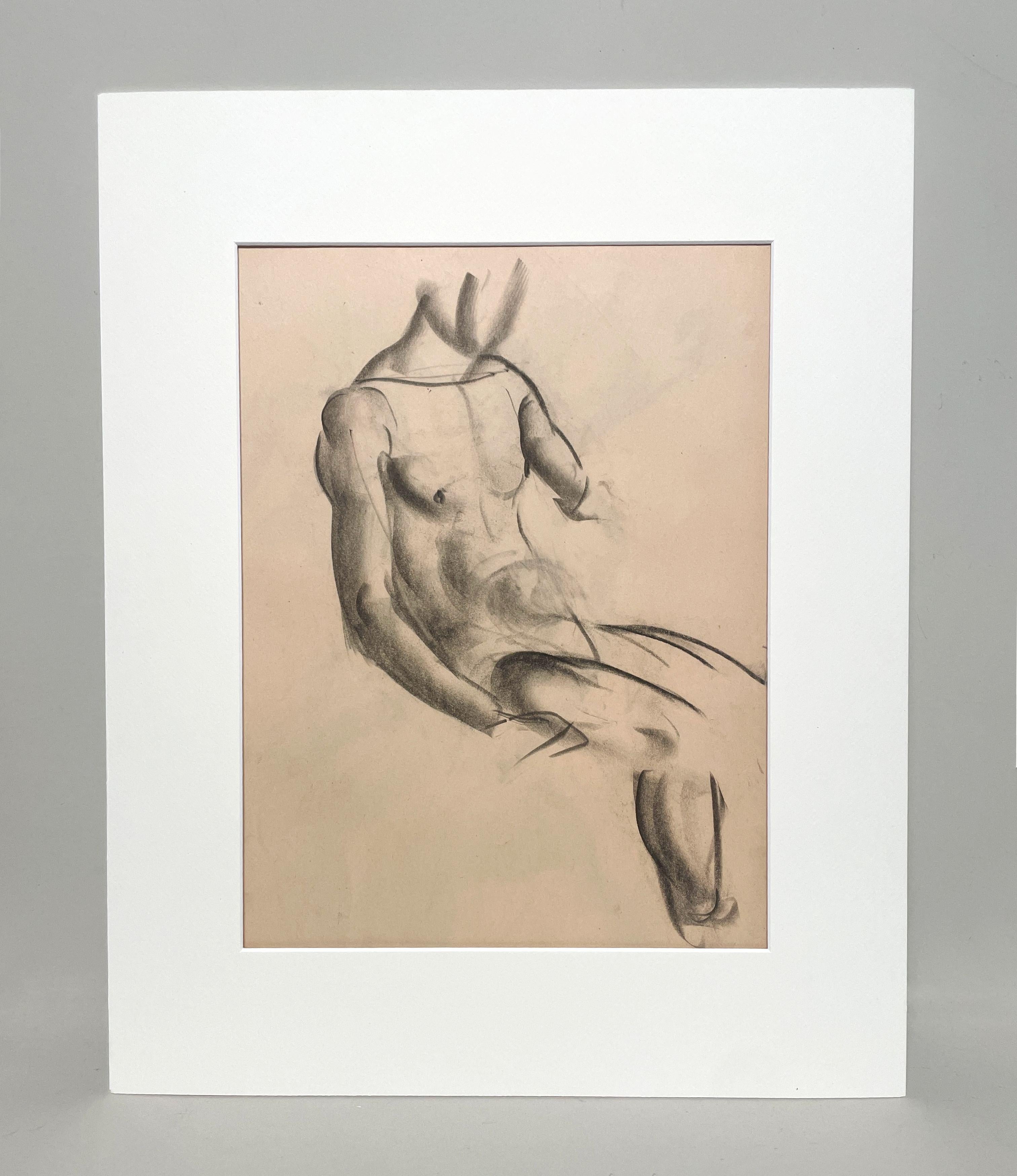A Fine, Modern 1930s Academic Anatomical Figure Study (Seated Male Model, Torso) - Art by Harold Haydon