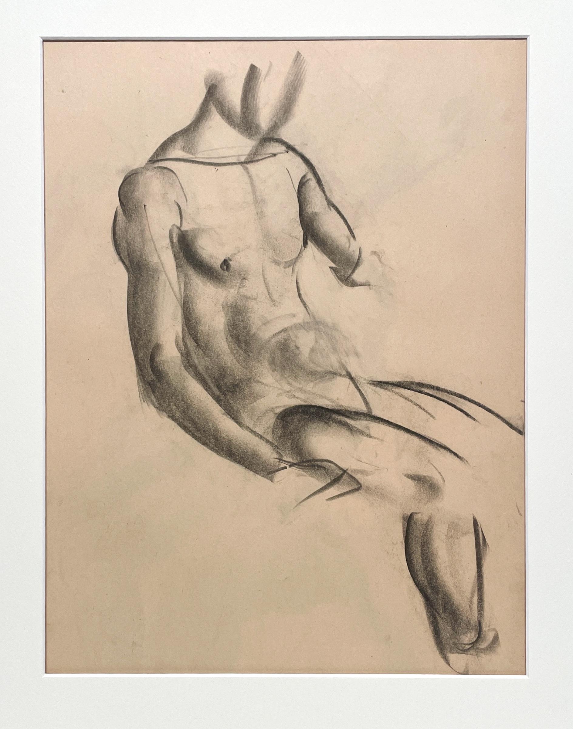 A Fine, Modern 1930s Academic Anatomical Figure Study (Seated Male Model, Torso) - American Modern Art by Harold Haydon
