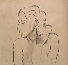 Diptych Fine Arts des années 1930, dessin de femme, portrait d'une jeune femme