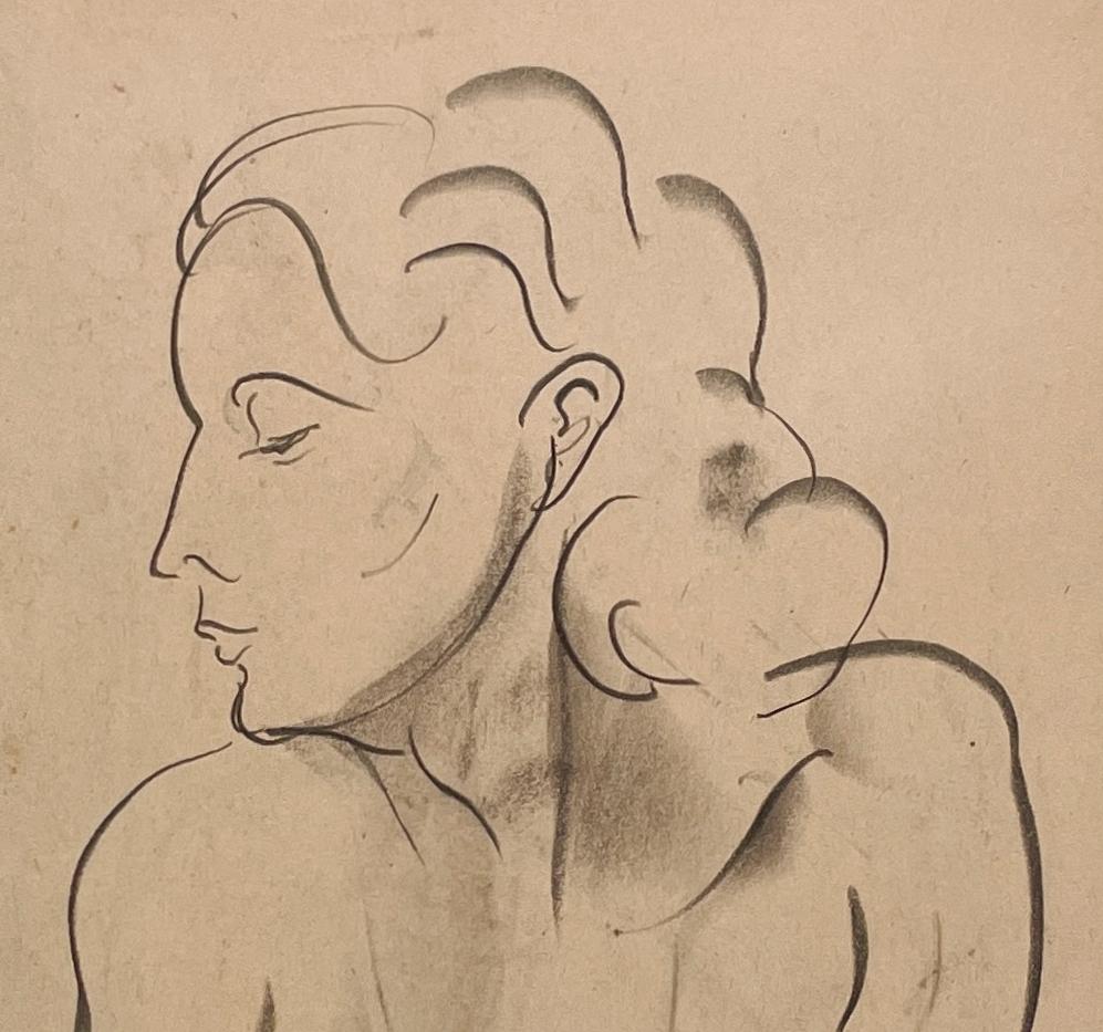 A Fine 1930s Modern, Art Deco Female Drawing, Portrait of a Young Woman For Sale 3